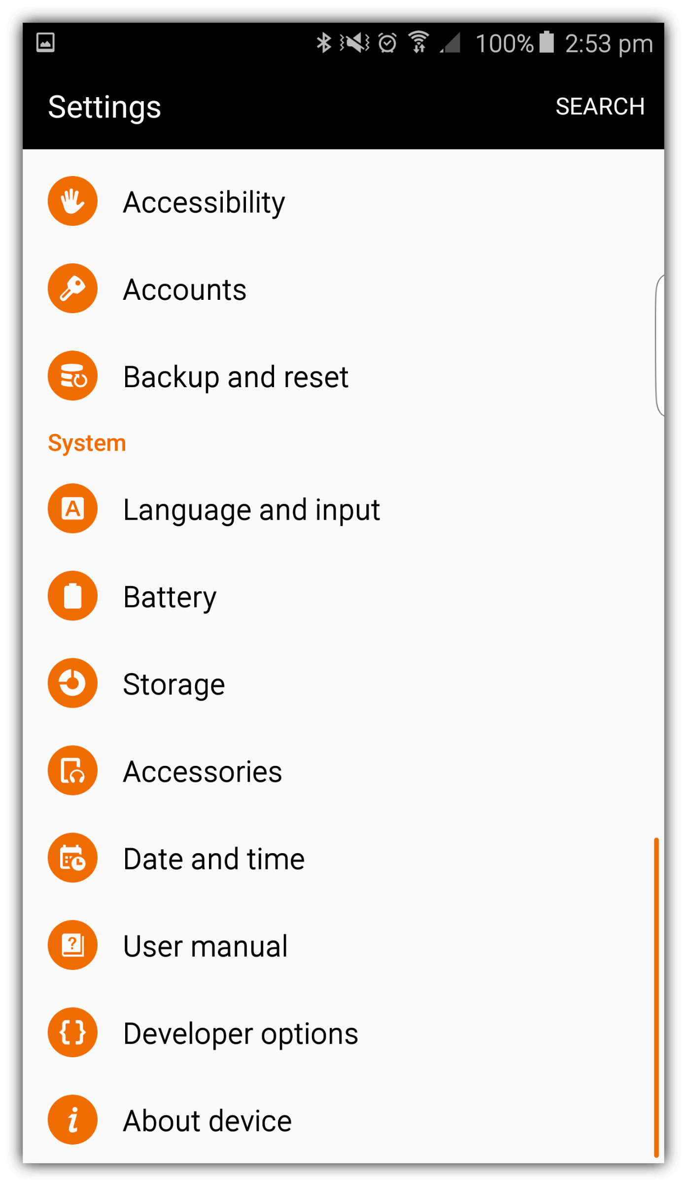 Settings menu