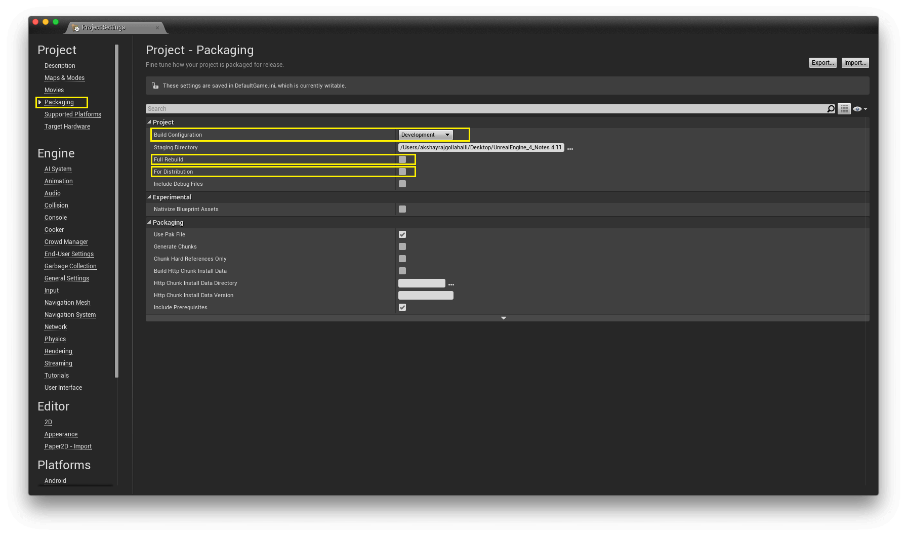 Android Settings in the Unreal Engine Project Settings